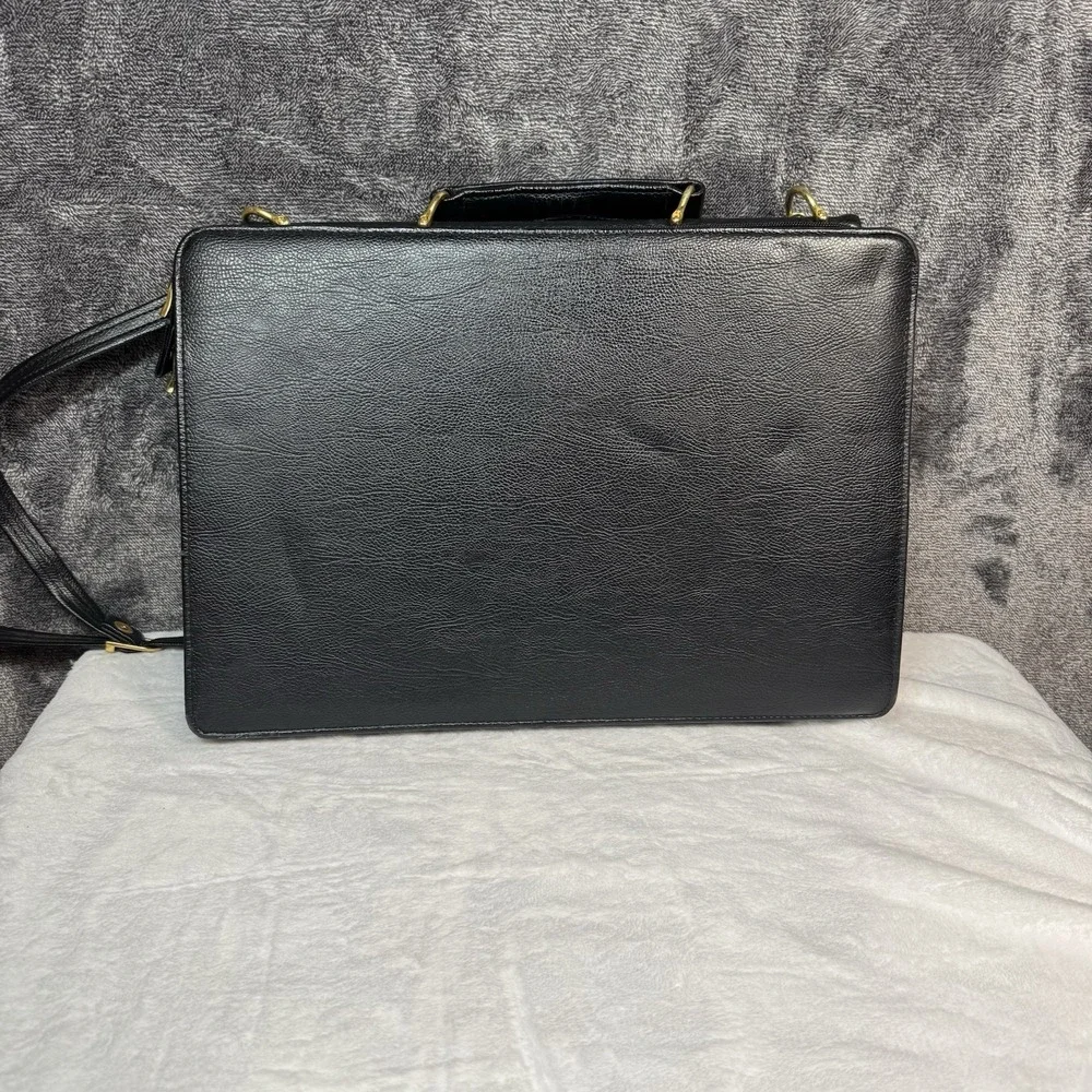 Pierre BALMAIN Paris Vintage Leather Briefcase Black Gold 80s Laptop Bag